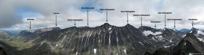 Hellstuguryggen panorama med navn